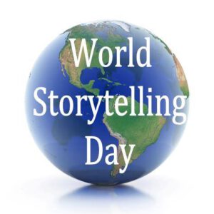 A globe that says "World Storytelling Day"